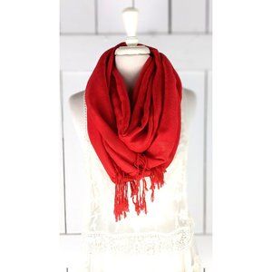 Red paisley pashmina tassel fringe infinity  loop scarf